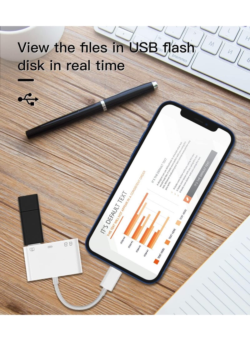 محول آيفون 4 في 1 (Lightning) - قارئ كروت ذاكرة SD و Micro SD - منفذ USB 3.0 OTG ومنفذ شحن - متوافق مع آيفون 14 برو ماكس وآيباد - أبيض - Image 5
